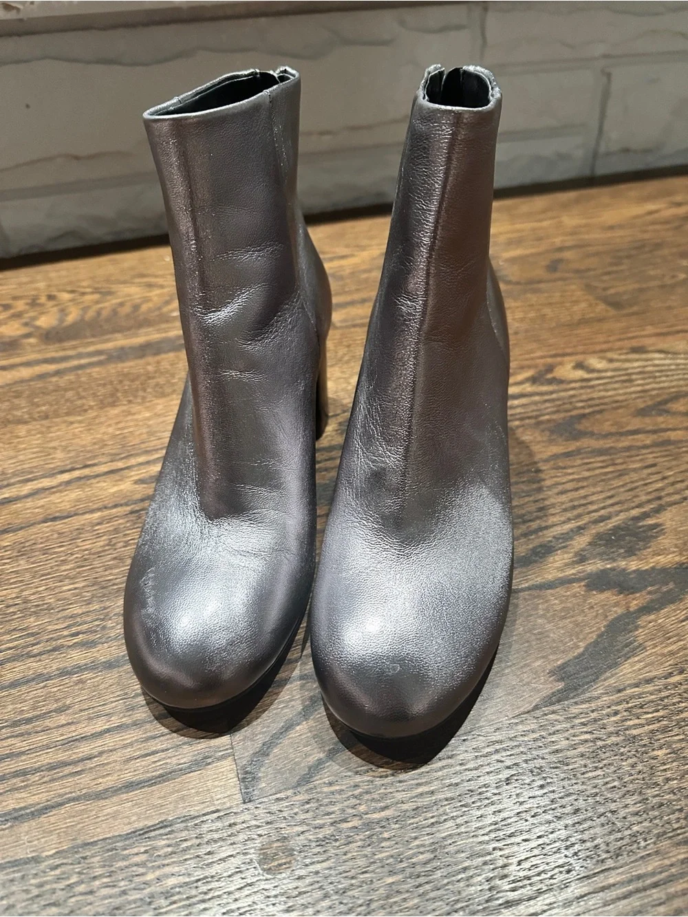 rag & bone Drea Metallic Leather Block Heel Ankle Boots in Gun Metal Size 39 - Picture 10 of 10